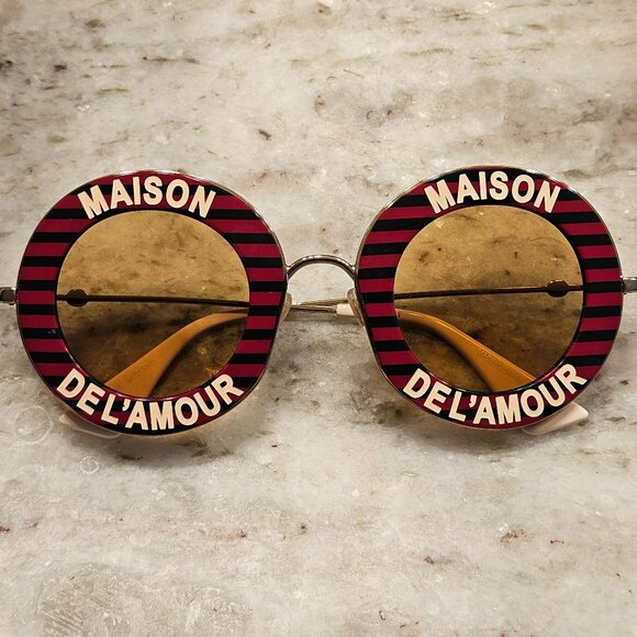 RARE GUCCI RETRO MAISON DEL'AMOUR ROUND RED GREEN STRIPED OVERSIZED SUNGLASSES - Picture 1 of 8